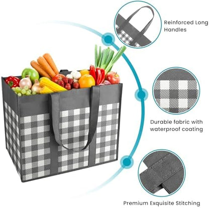 WOWBOX Reusable Grocery Bags,10-Pack, Foldable Reusable Shopping Tote Bags bulk with Reinforced Handles,Large Storage Bags with Water Resistant Coating for Groceries,Multipurpose,Grey-White
