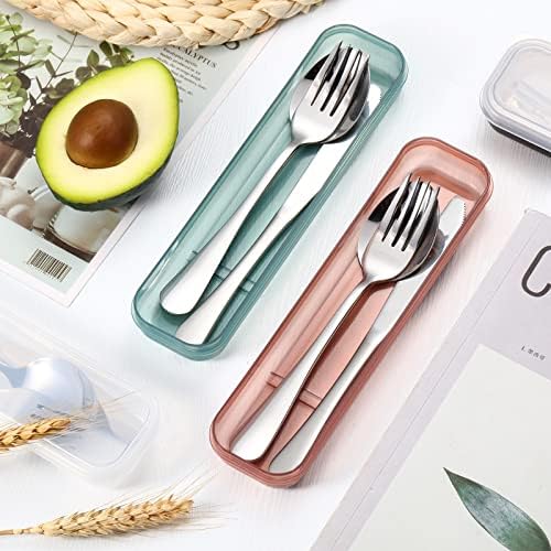 Yinkin 4 Pack Travel Silverware Set with Case for Lunch,Clear