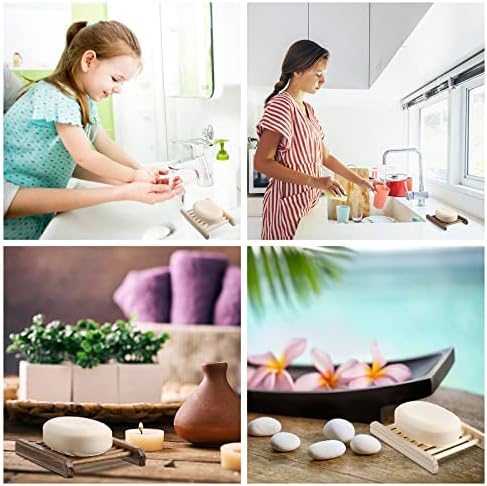 Rtteri 80 Pieces Bamboo Wood Soap Dish Tray Bathroom Wooden Soap Holder Handmade Bathtub Shower Dish Accessories for Home Bathroom Kitchen Sponge Scrubber