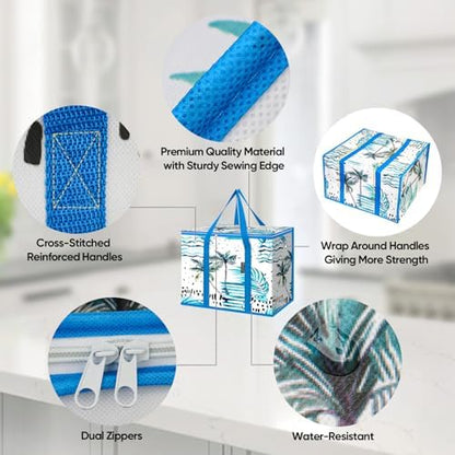 BALEINE Insulated Reusable Grocery Bags with Zippered Top, Large Cooler Bag