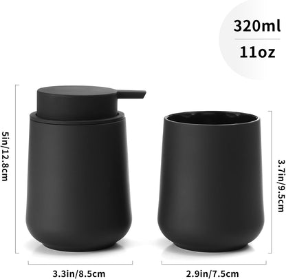 Matte Black Bathroom Accessories 2 Piece Set Plastic Soap Dispenser and Toothbrush Holder for Modern Bathroom Decor