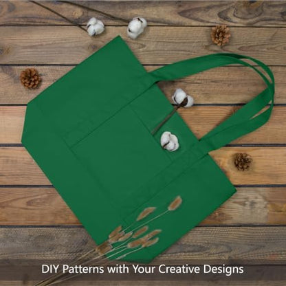 TOPDesign 1-Pack Canvas Tote Bag with an External Pocket, Reusable Grocery Shopping Bag, Top Zipper Closure, Daily Essentials (Green)