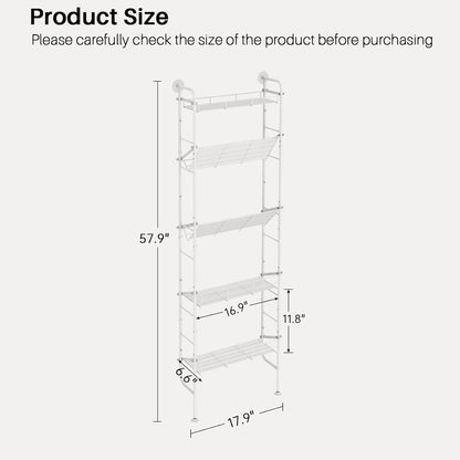 bukfen Behind The Door Organizers,5-Tier Narrow Bathroom Kitchen Shelf,Kitchen Corner Shelf Stand,Wall Storage,Spice Racks,Book Shelf,Behind The Door Storage,Multi Functional Shelf for Home,1 Pack