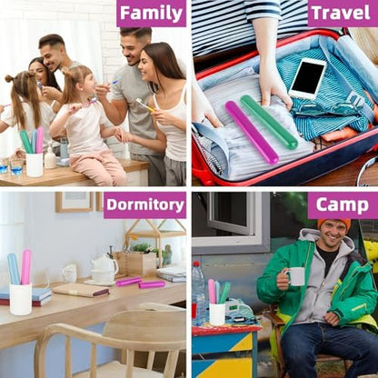Hooqict 4 Pack Travel Toothbrush Case Portable Travel Toothbrush Holder Plastic Toothbrush Container Protector Cover for Traveling, Camping, Home, School, Business