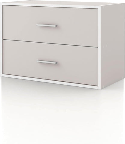 Homes: Inside + Out Apexa 2-Drawer Wooden Stackable Storage Drawers, Small Food Pantry Cabinet, Cajonera De Madera, Underbed Drawer Dorm Teen Room Decor & Bedroom, Home Office, Kitchen, Taupe Grey