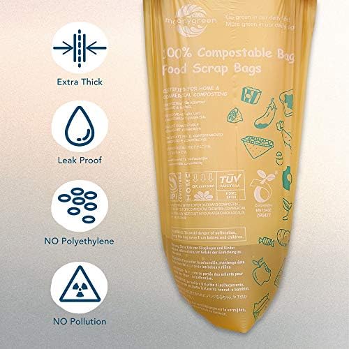 Compostable Trash Bags, 2.6 Gallon, 9.84 Liter, 200 Count, Extra Thick, Food Scrap Small Kitchen Waste Bags, US BPI ASTM D6400 and Europe OK Compost Home Certified