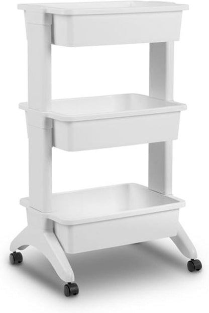 Sterilite 3 Tier Utility Cart Portable Storage Open Bin Organizer with 360 Degree Smooth Rolling Caster Wheels, Supports 10 lb Per Tier, White, 6-Pack