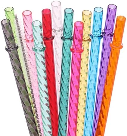 Dakoufish 11 Inch Reusable Clear Plastic Swirl Drinking Straws for 24 oz & 30 oz Jars/Tumblers,Set of 12 Pcs Replacement Straws with Cleaning Brush (11inch,12color)