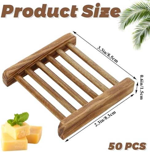 50 PCS Bamboo Soap Dish for Shower 3.3x2.3x0.6 Inch Wooden Soap Holder Self Draining Wooden Soap Tray Handmade Wood Soap Saver Bamboo Soap Holder for Bathroom, Shower, Kitchen (Charcoal Color