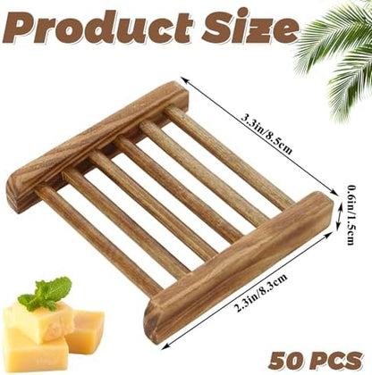 50 PCS Bamboo Soap Dish for Shower 3.3x2.3x0.6 Inch Wooden Soap Holder Self Draining Wooden Soap Tray Handmade Wood Soap Saver Bamboo Soap Holder for Bathroom, Shower, Kitchen (Charcoal Color