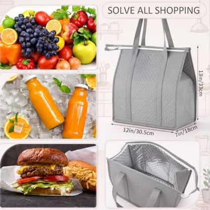 10 Pack 10 Pack Large Insulated Grocery Bag Zippered, Light Gray