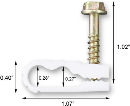 STEREN Coaxial Cable Clips - Cable Holder - Wire Clips - Siding Clips for Hanging - Cord Holder for Desk - Cable Clamps - Cord Clip - Wire Organizer Clips - Tv Mount Screws - White - 10 Pack