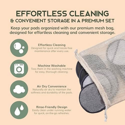 GREENZLA Reusable Makeup Remover Pads | 12 Pack | Bamboo Charcoal