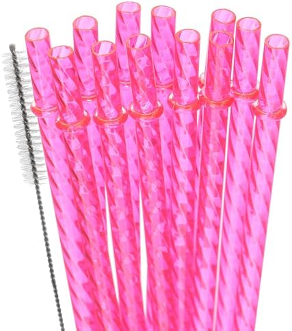 Dakoufish 12 Inch Reusable Clear Plastic Swirl Drinking Straws for 30 oz & 40 oz Jars/Tumblers,Set of 12 Pcs Replacement Crystal Rose Straws with Cleaning Brush (12inch,Rose)