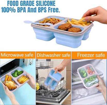 Big Collapsible Silicone Bento Lunch Box With Insulated Lunch Bag, 45.6oz Food Containers with 3 Compartment, Bento Bag, Designed for Fresh Lunch On the Go