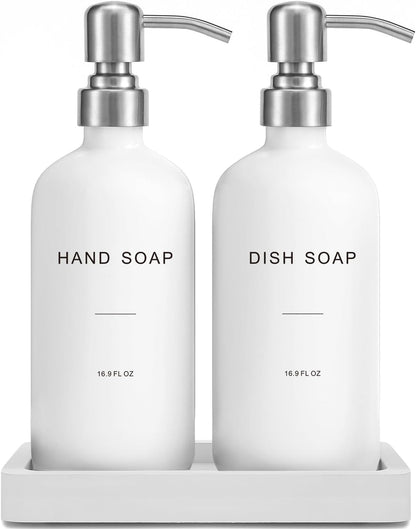 White Soap Dispenser for Kitchen Sink, Dish and Hand Soap Dispenser with Silver Stainless Steel Pump, Perfect for Kitchen Decor and Accessories. (Silver & White)