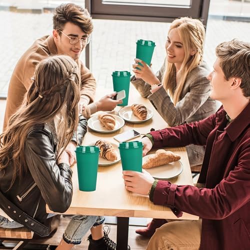 20 Pack Reusable Coffee Cups with Lids 16 oz Plastic Tumblers Travel Mug Iced Coffee Cup for Adults and Women Hot and Cold Drinks, Microwaveable(Greens)