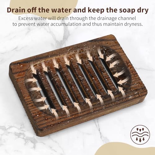 2 Pack Wooden Soap Holder - Integrated Self Draining Soap Dish for Shower with Slotted, Sturdy Wooden Soap Tray for Sink, Bathtub and Kitchen