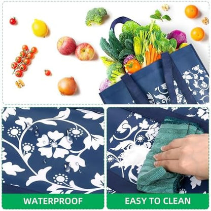 Reusable Grocery Bags Foldable Tote Bags Bulk Shopping Bags 4-Pack, Blue
