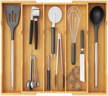 Lifewit Bamboo Utensil Organizer for Kitchen Drawer, Cooking Utensil Tray