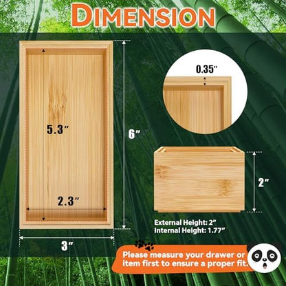 Lixple Bamboo Drawer Organizer, Small Silverware Organizer for Kitchen Drawer, Stackable Utensil Tray, 2 Pcs Flatware Organizer, Bamboo 6" x 3" x 2" (Outer), 5.3" x 2.3" x 1.77" (Inner)