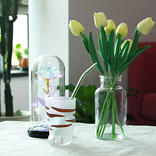 Reusable Glass Straws - 9" L x 8 mm W - Smoothie Drinking Straws for Smoothie, Milkshakes, Pack of 6 with 1 Cleaning Brush (mix4)