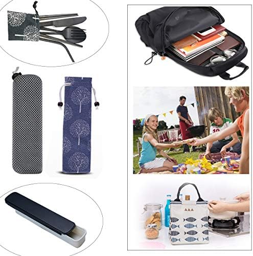 Travel Utensils Set with Case Reusable Stainless Steel Silverware Flatware Set 9 Pcs Portable Cutlery Eating Utensils Set for Lunch Boxes Workplace Camping School, Dishwasher Safe (Black)