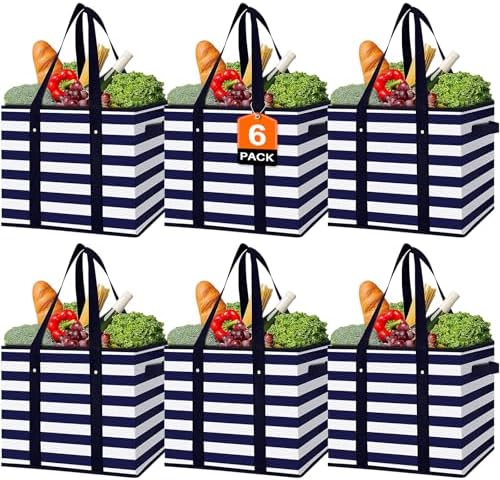 Reusable Grocery Bags 6 Pack, Foldable & Water Resistant Shopping Bags