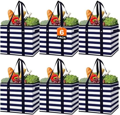 Reusable Grocery Bags 6 Pack, Foldable & Water Resistant Shopping Bags