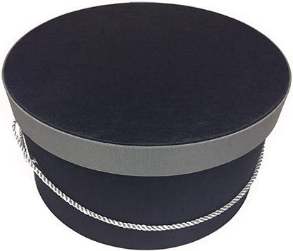 Sarah's Hat Boxes Classic Black/Gray Hat Box – 18.5" x 9.5" (Dia. x Ht.) Handmade in USA – Odorless Non-Toxic Adhesive, Cording Handle – Premium Storage for Hats & Accessories