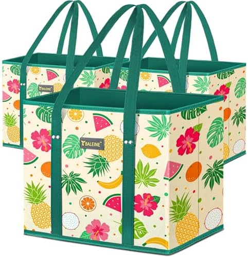 BALEINE 3PK Reusable Grocery Bags, Heavy Duty Shopping Tote Bag