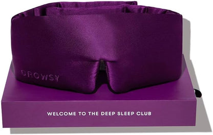 DROWSY Silk Sleep Mask - Face-Hugging, Padded Cocoon for Luxury Sleep in Total Darkness - 100% Pure Mulberry Silk (Purple Martini)