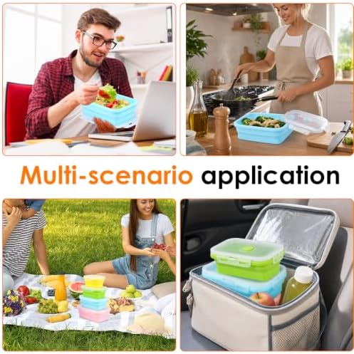 4Pcs Collapsible Silicone Food Container with Lid Heat Resistant Foldable Food Storage Containers Microwave Dishwasher and Freezer Safe 350/500/800/1200 ml for Kitchen Picnic Travel(Multicolor)