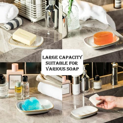 Miamolo Soap Dish Bar Cleaner Dish for Shower, Ceramic Soap Dishes for Large Soap Bar Shampoo or Sponge, Shower Soap Dish Soap Saver Tray for Bathroom Kitchen Sink, Easy to Clean