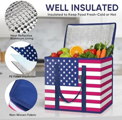 BALEINE Insulated Reusable Grocery Bags with Zippered Top, Large Cooler Bag