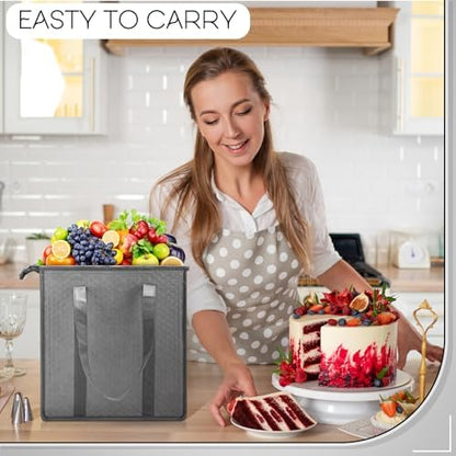10 Pack 10 Pack Large Insulated Grocery Bag Zippered, Grey,Black