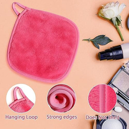 Makeup Remover Cloth, 6" x 6" Make Up Towels Reusable Face Cloth for Washing Face, 12 Pack Makeup Remover Pads Microfiber Face Washcloth with Mesh Bag, Just Water, Grey/Purple/Pink