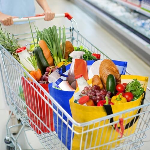12 Pieces Reusable Grocery Bags, XL Heavy Duty Plastic Shopping Bag