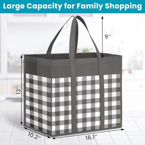WOWBOX Reusable Grocery Bags,10-Pack, Foldable Reusable Shopping Tote Bags bulk with Reinforced Handles,Large Storage Bags with Water Resistant Coating for Groceries,Multipurpose,Grey-White