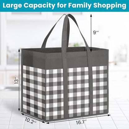 WOWBOX Reusable Grocery Bags,10-Pack, Foldable Reusable Shopping Tote Bags bulk with Reinforced Handles,Large Storage Bags with Water Resistant Coating for Groceries,Multipurpose,Grey-White