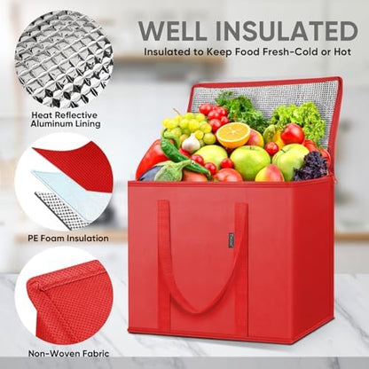 BALEINE Insulated Reusable Grocery Bags with Zippered Top, Large Cooler Bag