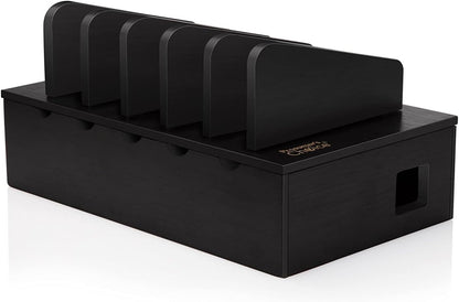 Prosumer's Choice Charging Station for Multiple Devices - 5 Device Charger Organizer for Smartphones and Tablets - Wooden Rack with Removable Dividers - Charging Dock for Work from Home - Black