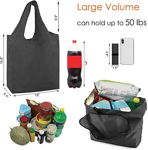 BeeGreen 20 Pack Black Reusable Grocery Bags with Storage Pouch Reusable Shopping Bags Bulk w Elastic Band 50LBS X-Large Foldable Tote Bags Machine Washable-Heavy Duty Cloth Tote Bags for Groceries