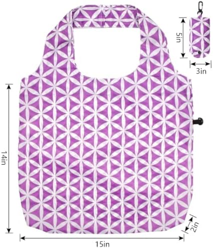 HOLYLUCK Reusable Grocery Bags,Heavy Duty Foldable Shopping Tote Bag (Standard, 3 Purple Geometric Flowers)