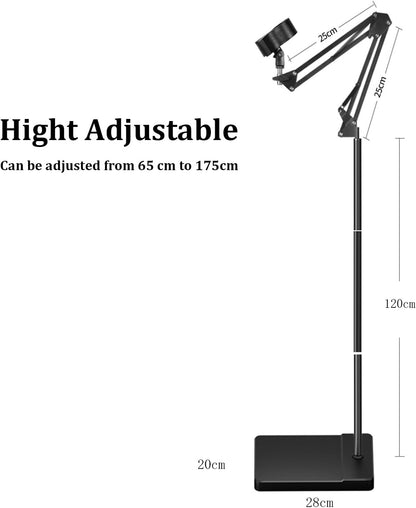 Hands Free Hair Dryer Stand Holder - Upgraded Blower Stand Holder with Larger Clamp, 25.6in- 68.9in Height Adjustable Blow Dryer Floor Stand Countertop Stand Holder with Heavy Base