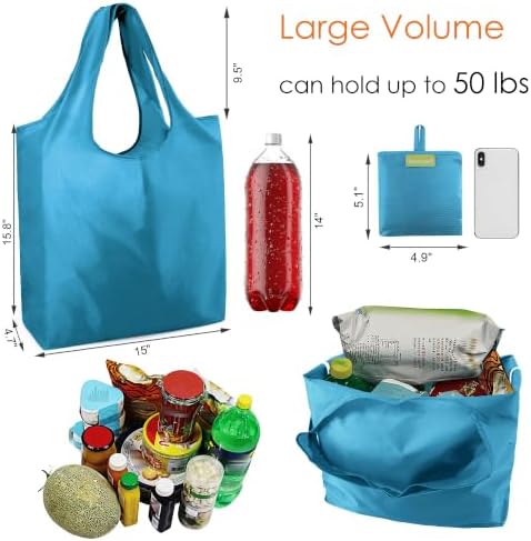 BeeGreen Light Blue Reusable Grocery Bags Wholesale Blue Reusable Kitchen Bags Bulk Foldable-Machine Washable with Zipper Storage Pouch 50 Packs