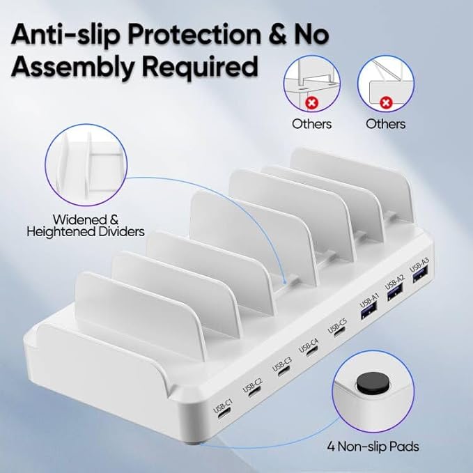 300W Charging Station for Multiple Devices, 8 Port Multi USB C Fast Charger