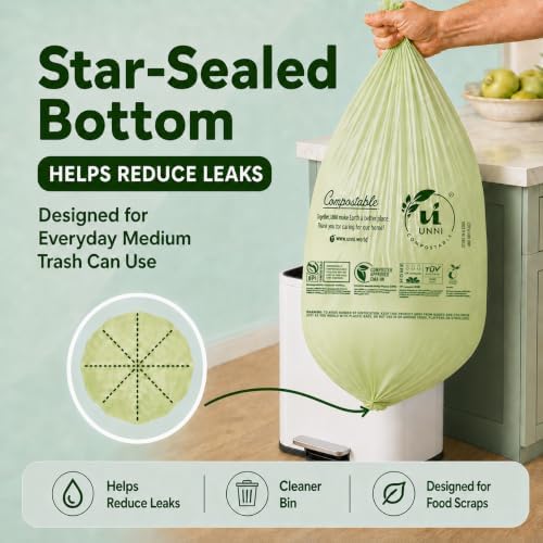 UNNI 8 Gallon Compostable Bags, 100 Count, 30 Liter, Extra Thick 0.85 Mil