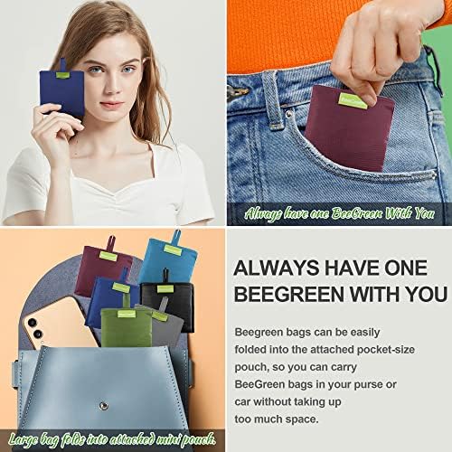 BeeGreen Reusable Bags Tote Bags for Women - 6 Pack Bulk Extra Large Reusable Gifts Bag with Handles - Heavy Duty Foldable Machine Washable Travel Grocery Bag Organizer (Packable Shopping Bags)