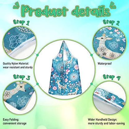 Shappy 34 Pcs Reusable Floral Grocery Bags Foldable Nylon Tote Bags Washable Shopping Bags Extra Large Cute Flower Reusable Bags with Attached Pouch for Women Grocery Shopping Supplies